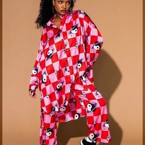 Vibrant Pink and Red Checkered Pajama Set